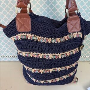 Navy and Brown Crochet Shoulder Bag